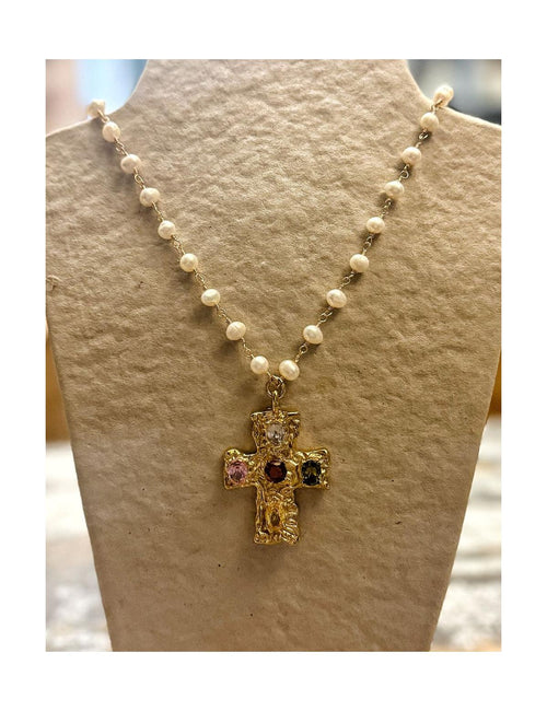 Collier Croix - Perles D'Eau Douce - 2 Modèles