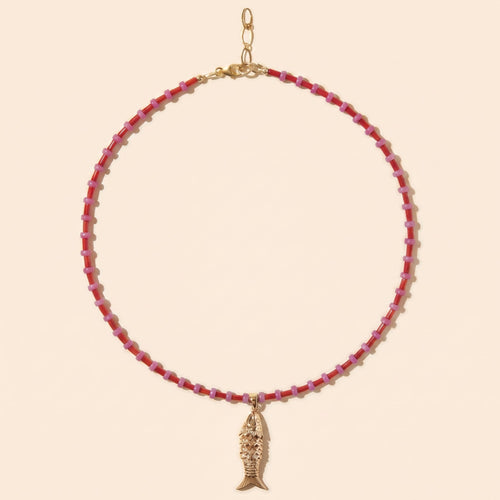 Le Collier Collioure Bambou De Mer Et Quartz Poisson