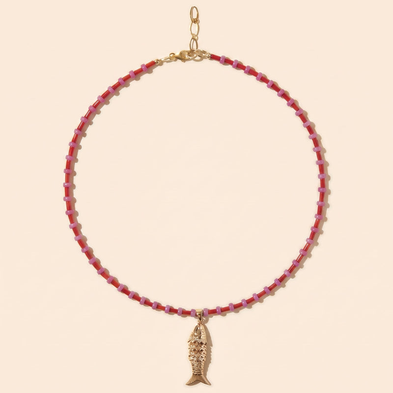 Le Collier Collioure Bambou De Mer Et Quartz Poisson