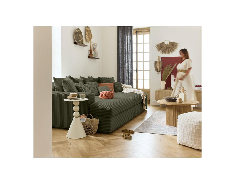 Collins - Canapé Avec Double Méridienne - 3 Places - Velours Grosses Côtes - Vert