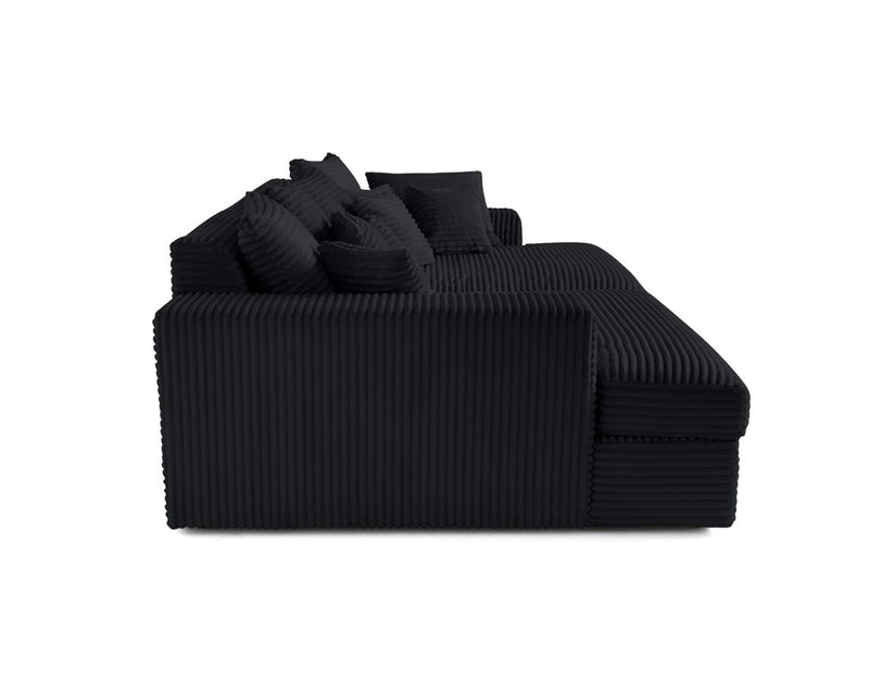 Collins - Canapé Avec Double Méridienne - 3 Places - Velours Grosses Côtes - Noir