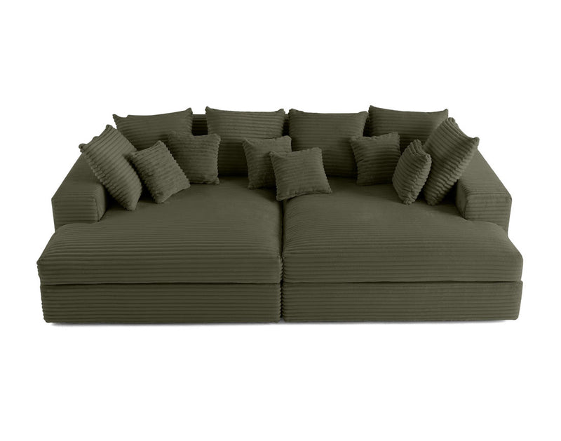 Collins - Canapé Avec Double Méridienne - 3 Places - Velours Grosses Côtes - Vert