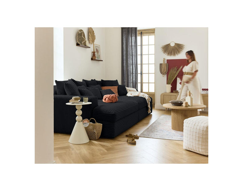 Collins - Canapé Avec Double Méridienne - 3 Places - Velours Grosses Côtes - Noir