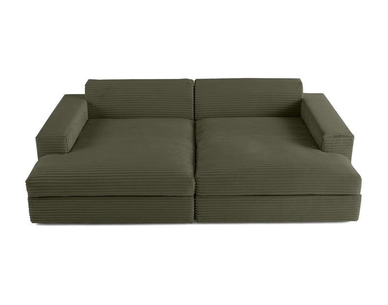Collins - Canapé Avec Double Méridienne - 3 Places - Velours Grosses Côtes - Vert