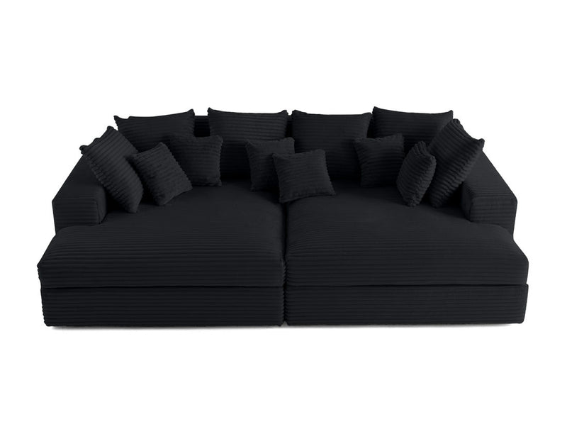 Collins - Canapé Avec Double Méridienne - 3 Places - Velours Grosses Côtes - Noir