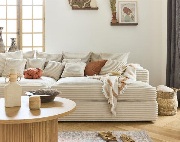 Collins - Sofa with Double Chaise Longue - 3-Seater - Jumbo Corduroy - Beige