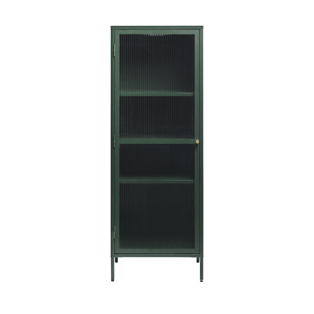 Bjorn - 1-Door Storage Cabinet - Fluted Glass and Metal - Dark Green