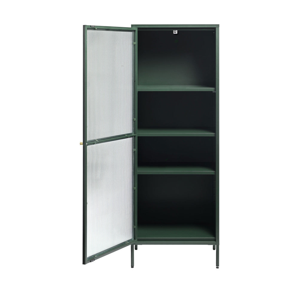 Bjorn - 1-Door Storage Cabinet - Fluted Glass and Metal - Dark Green