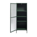 Bjorn - 1-Door Storage Cabinet - Fluted Glass and Metal - Dark Green
