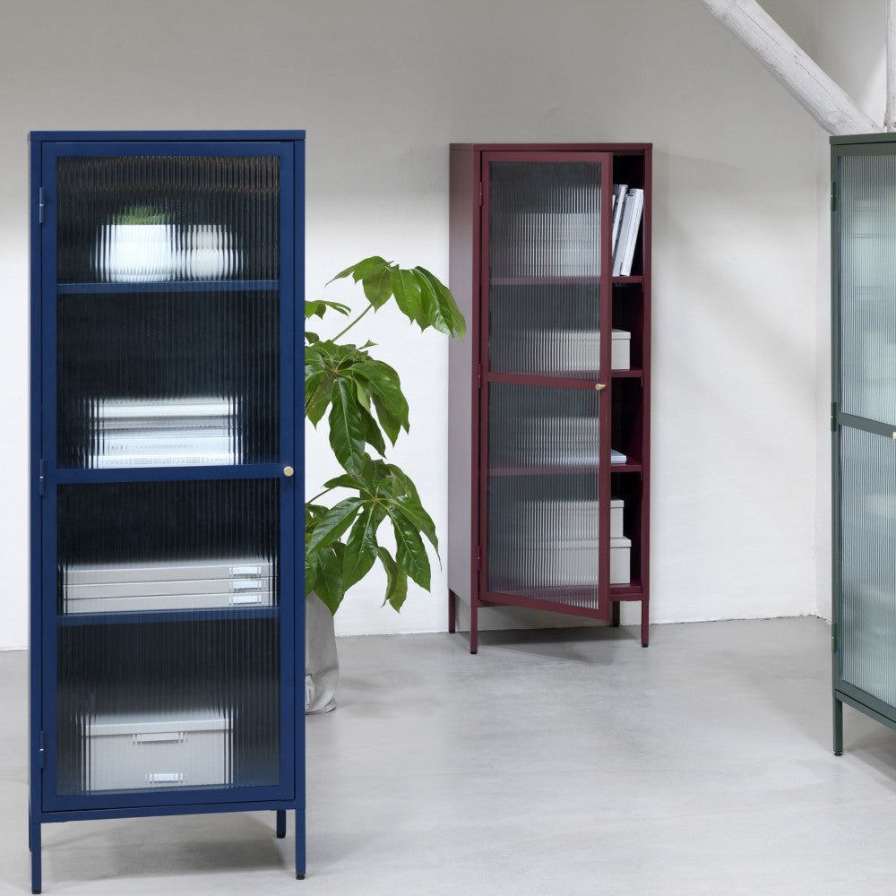 Bjorn - 1-Door Storage Cabinet - Fluted Glass and Metal - Dark Green