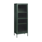 Bjorn - 1-Door Storage Cabinet - Fluted Glass and Metal - Dark Green