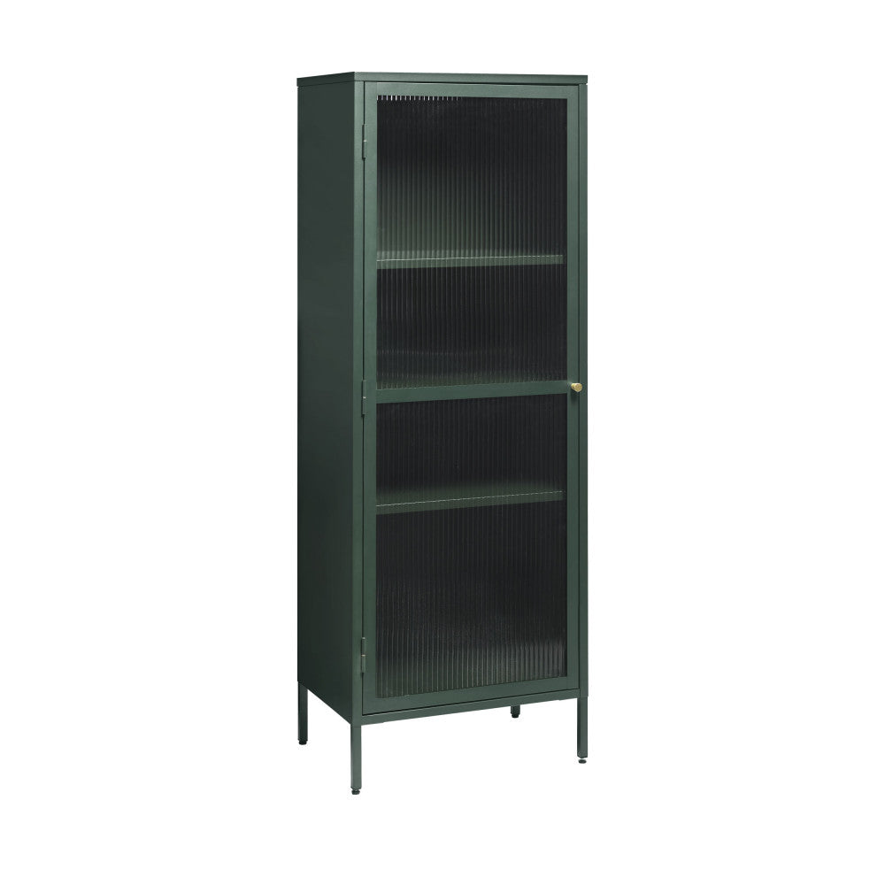Bjorn - 1-Door Storage Cabinet - Fluted Glass and Metal - Dark Green