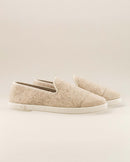Zapatilla de mujer de lana beige nude perfil Angarde