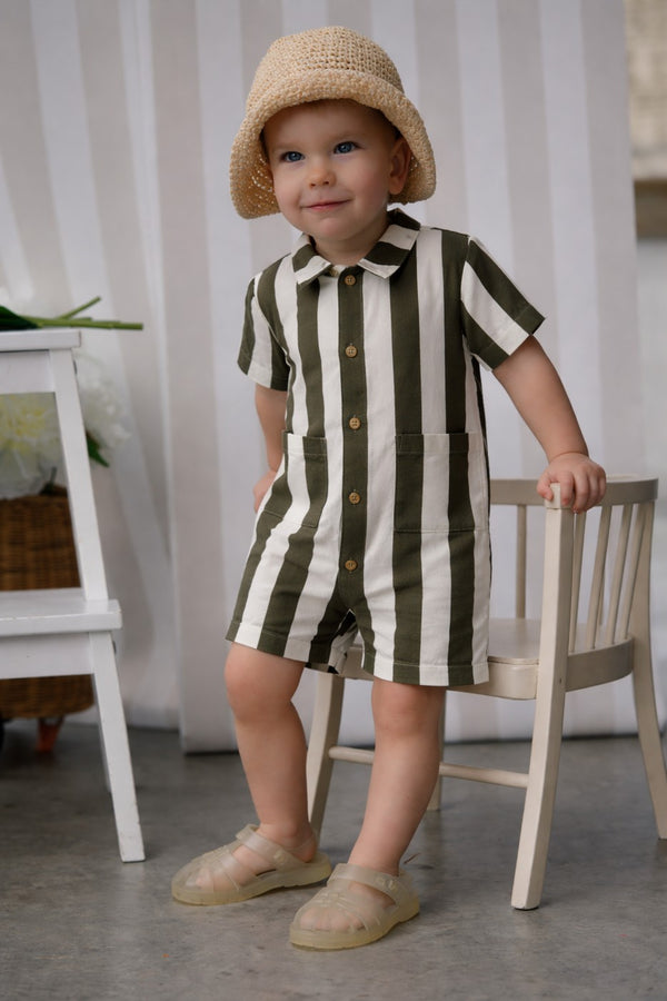 Combinaison Charly Maxi Rayures - Bébé Garçon - Olive & White