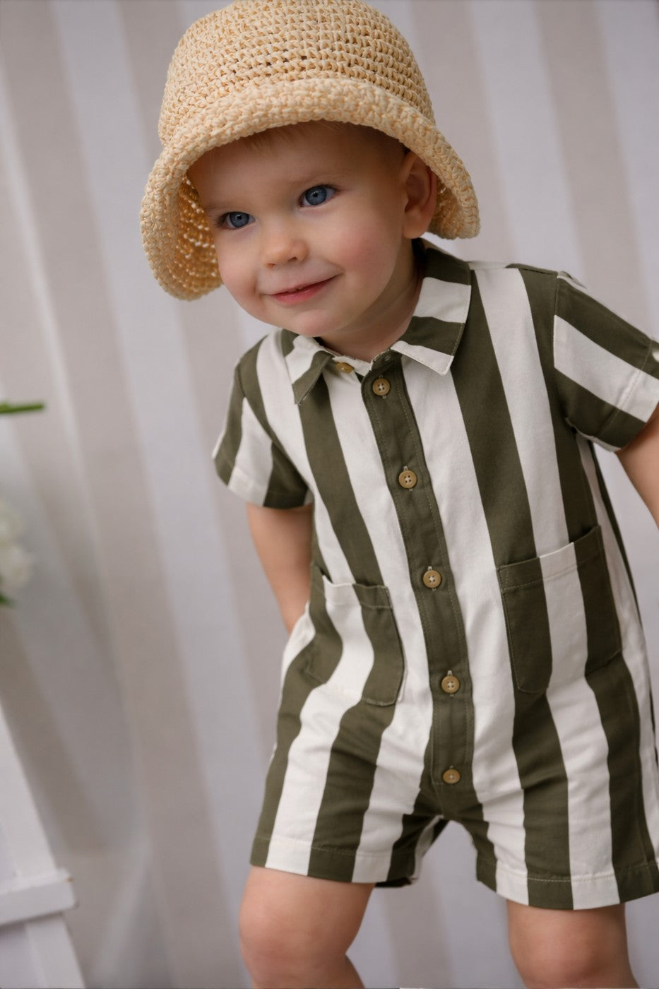 Combinaison Charly Maxi Rayures - Bébé Garçon - Olive & White