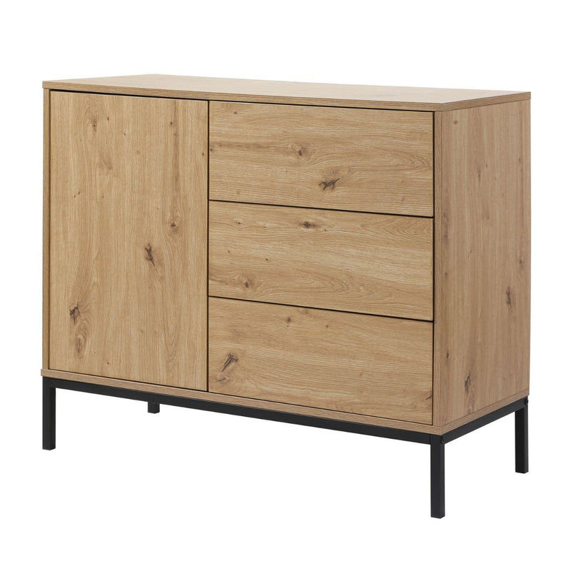 Commode 1 Porte 3 Tiroirs Décor Chêne - Lenny - Décor Bois