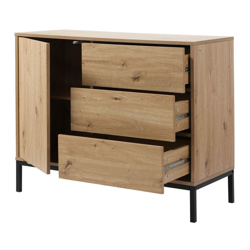 Commode 1 Porte 3 Tiroirs Décor Chêne - Lenny - Décor Bois