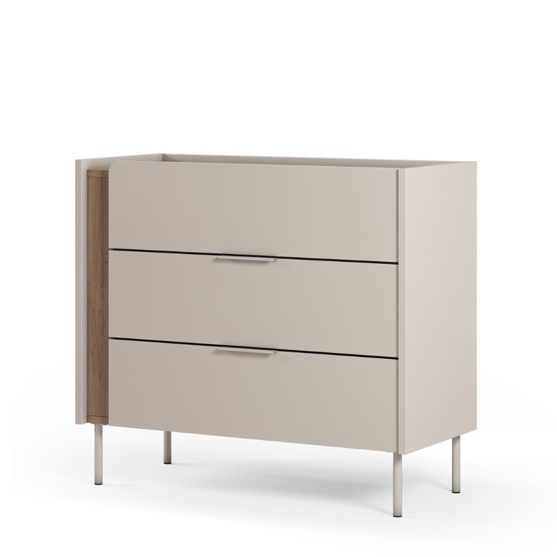 Boxy - Commode 3 Tiroirs Et Métal - Bois - Beige