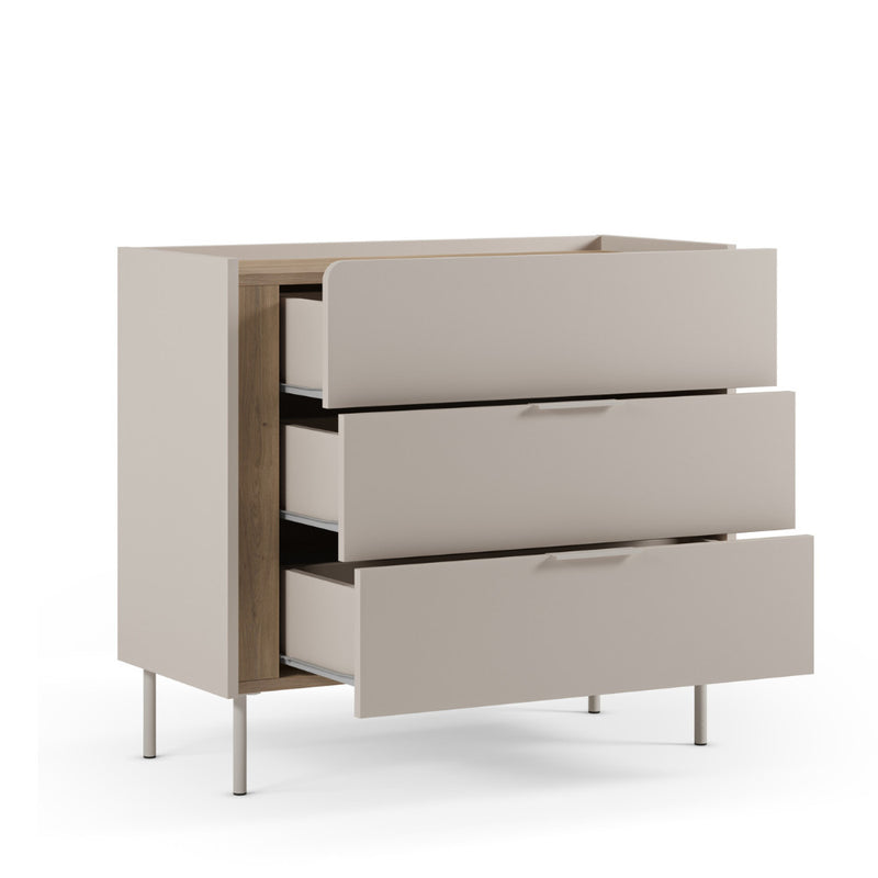 Boxy - Commode 3 Tiroirs Et Métal - Bois - Beige