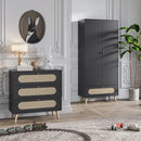 Commode 3 Tiroirs Façade Avec Cannage En Rotin - Canne - Noir