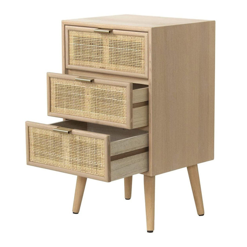 Commode 3 Tiroirs Façade En Cannage Rotin Naturel - Décor Bois