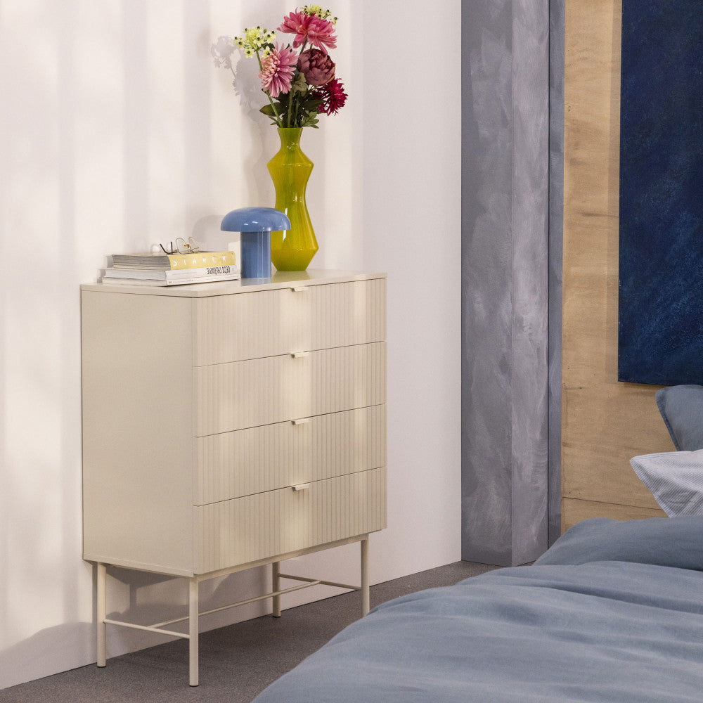 Molly - Commode 4 Tiroirs - Bois Et Métal - Crème