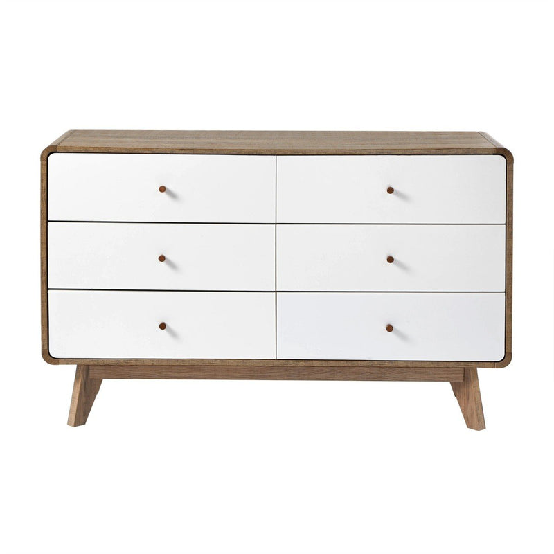 Commode 6 Tiroirs Décor Bois Et Blanc - Albura - Décor Bois Foncé