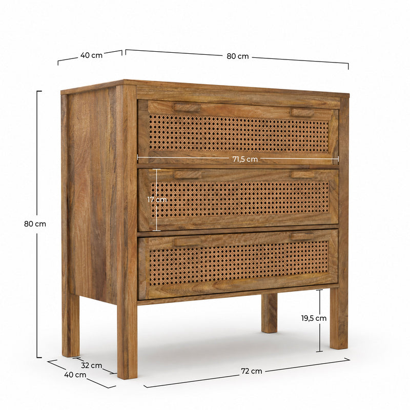 Commode en cannage 3 tiroirs Tiki