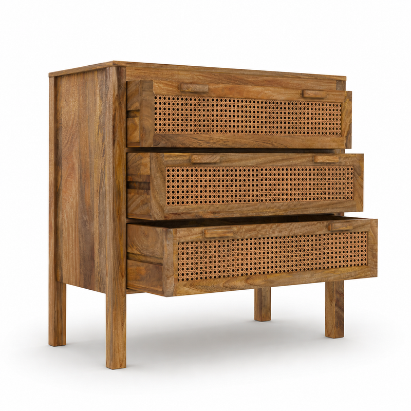 Commode en cannage 3 tiroirs Tiki