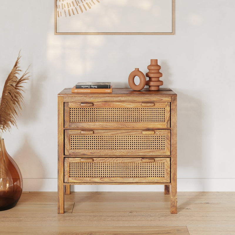 Commode en cannage 3 tiroirs Tiki