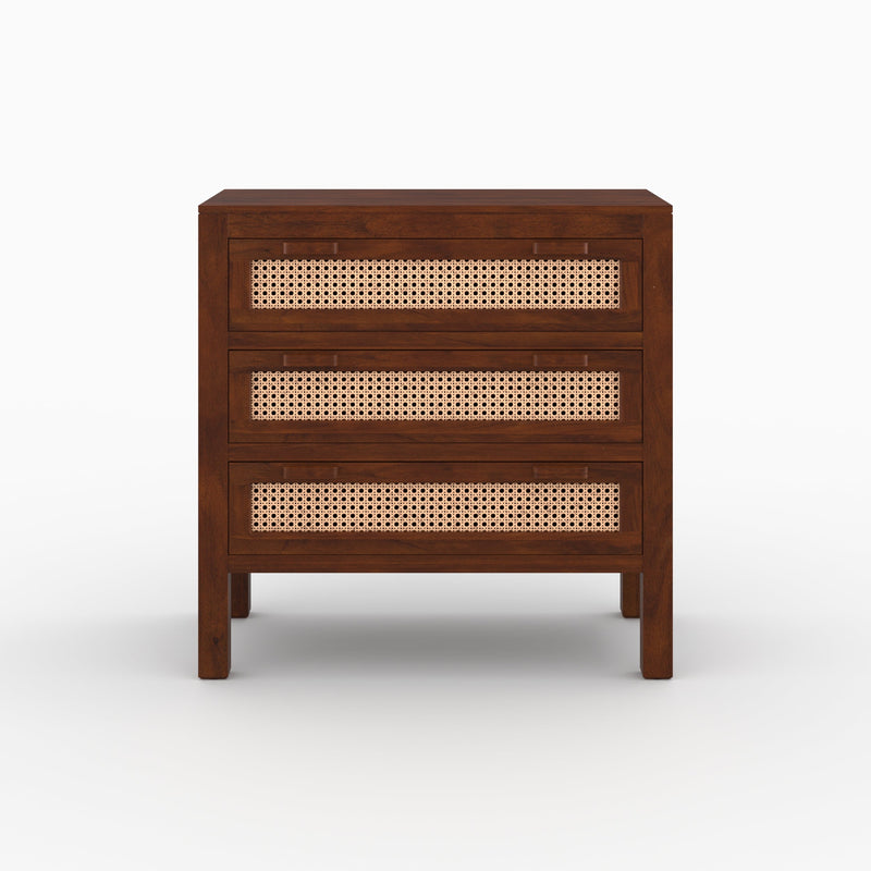 Commode Tiki en bois de manguier et cannage