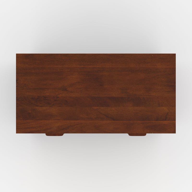 Commode Tiki en bois de manguier et cannage