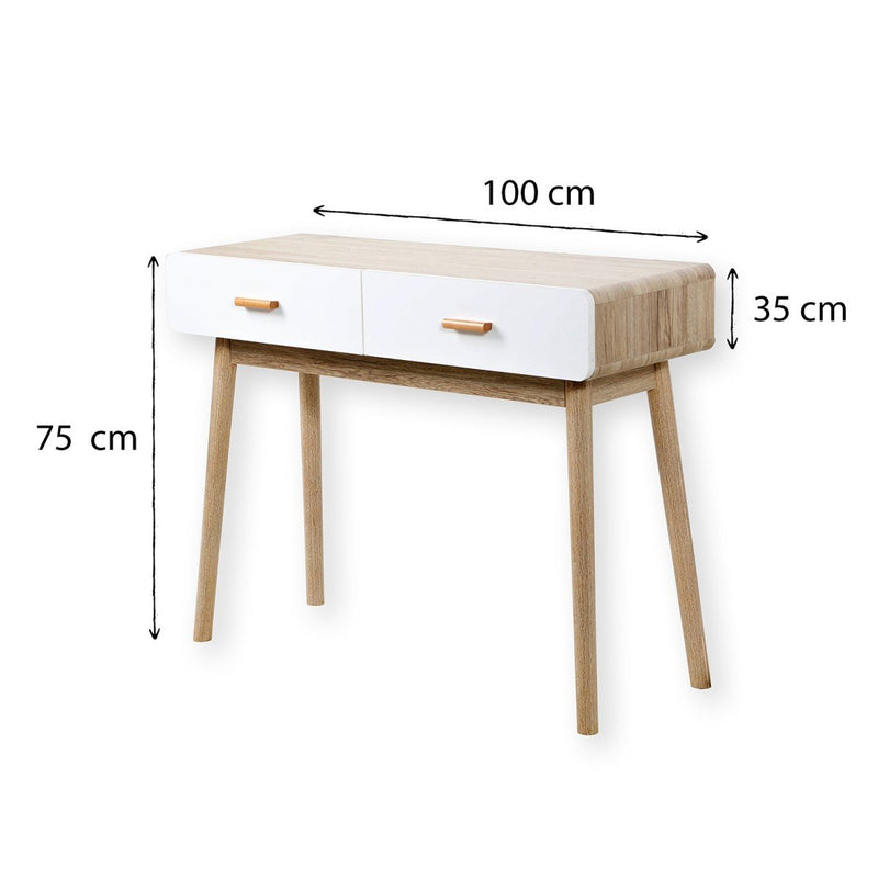 Console 2 Tiroirs Scandinave Bois Et Blanc - Décor Bois