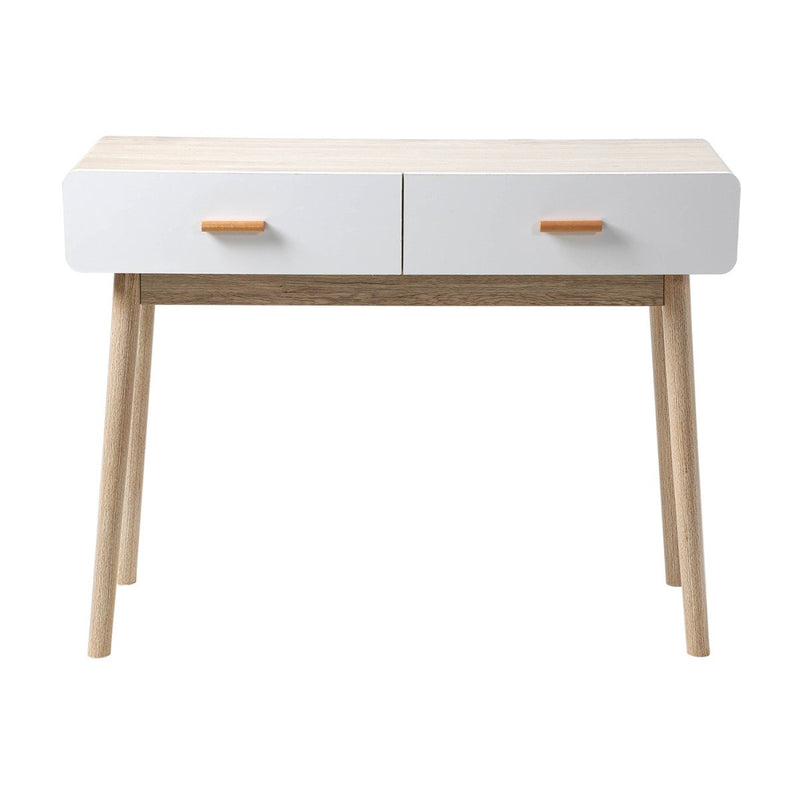 Console 2 Tiroirs Scandinave Bois Et Blanc - Décor Bois