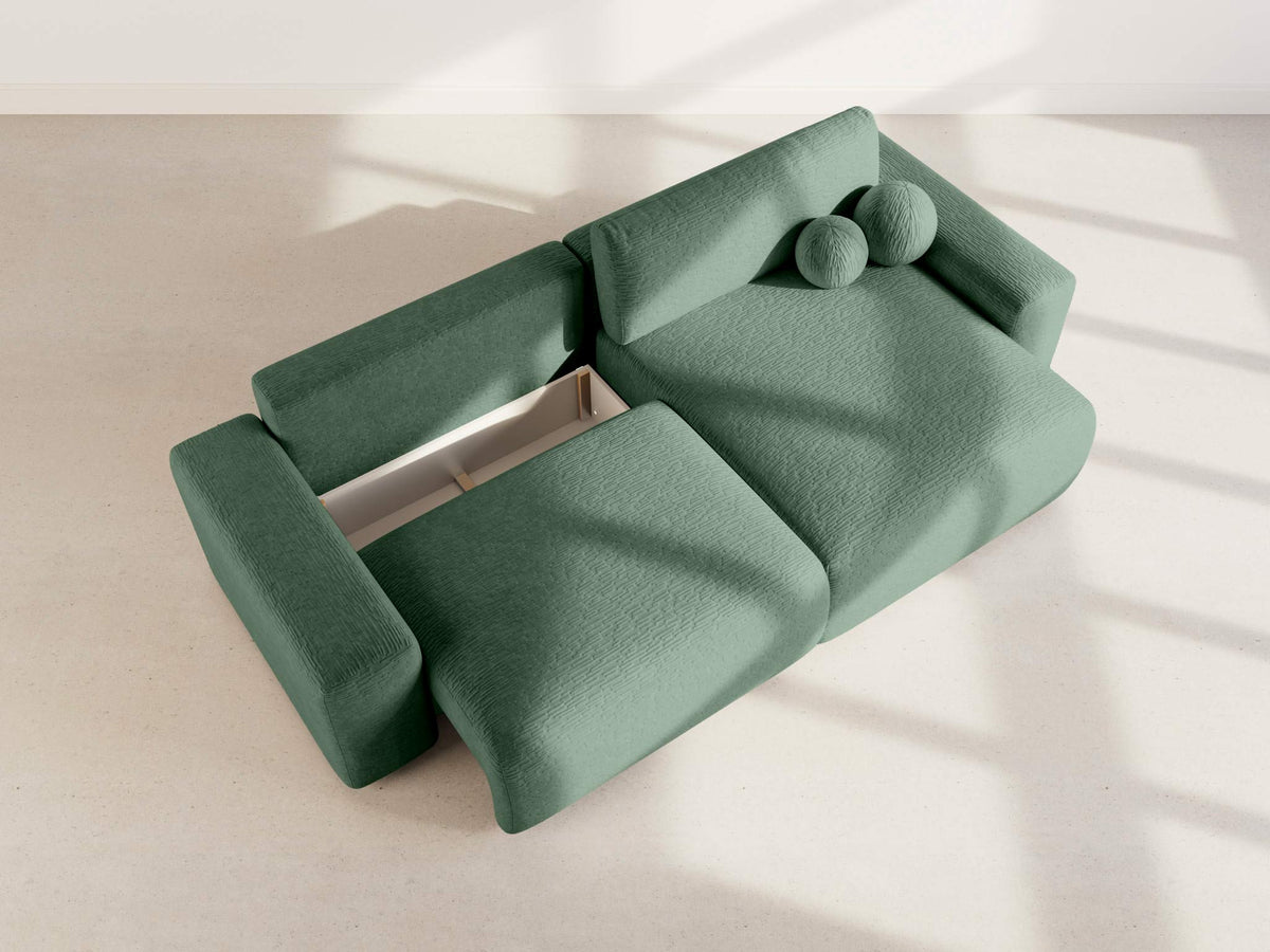 Constance - Reversible 4-Seater Corner Sofa Bed with Storage - Embossed Velvet - Green