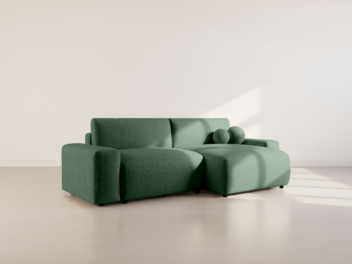 Constance - Reversible 4-Seater Corner Sofa Bed with Storage - Embossed Velvet - Green