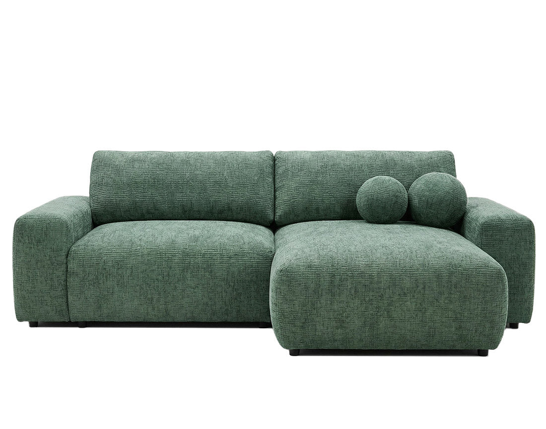 Constance - Reversible 4-Seater Corner Sofa Bed with Storage - Embossed Velvet - Green