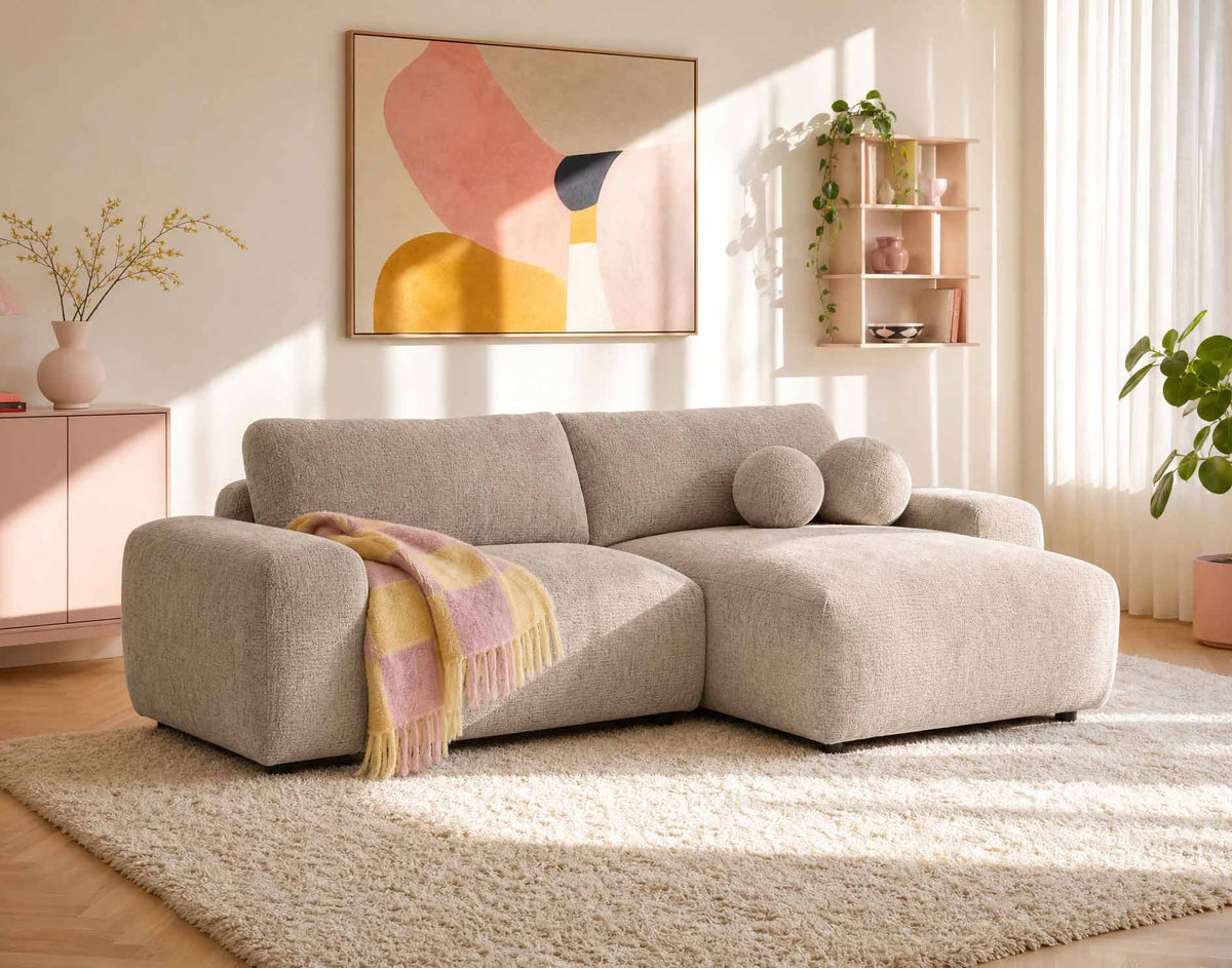 Constance - Reversible 4-Seater Corner Sofa Bed with Storage - Quilted Velvet - Beige