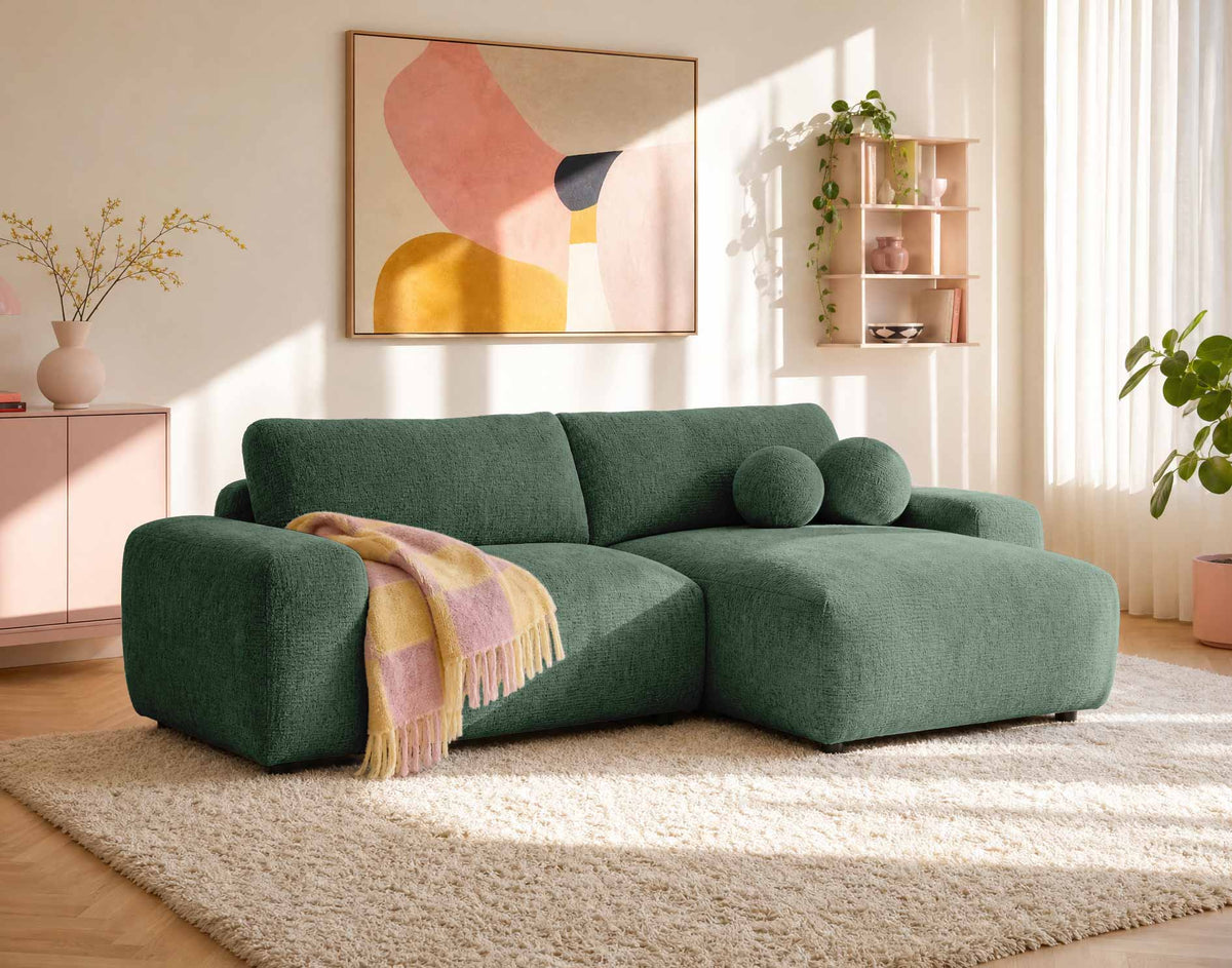 Constance - Reversible 4-Seater Corner Sofa Bed with Storage - Embossed Velvet - Green