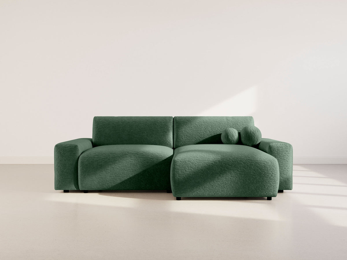 Constance - Reversible 4-Seater Corner Sofa Bed with Storage - Embossed Velvet - Green