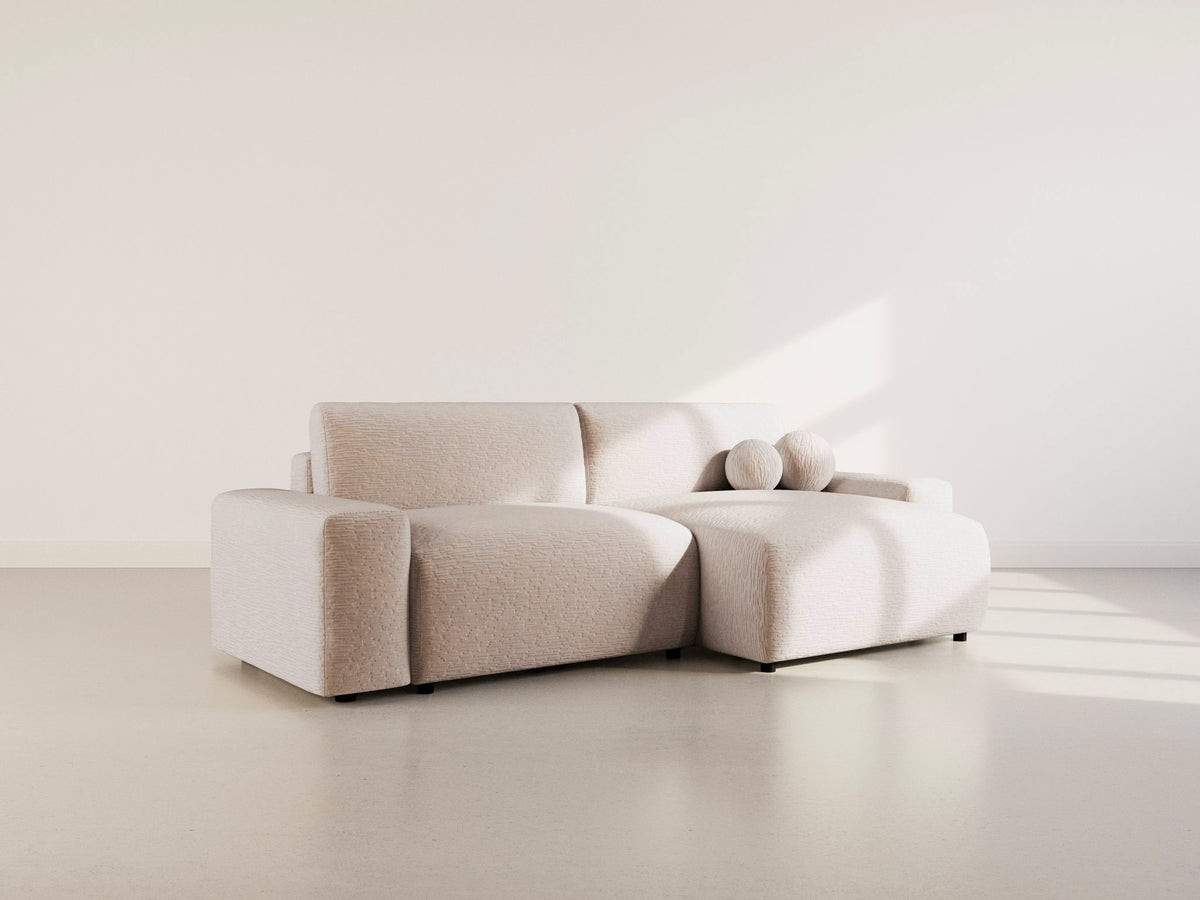 Constance - Reversible 4-Seater Corner Sofa Bed with Storage - Quilted Velvet - Beige