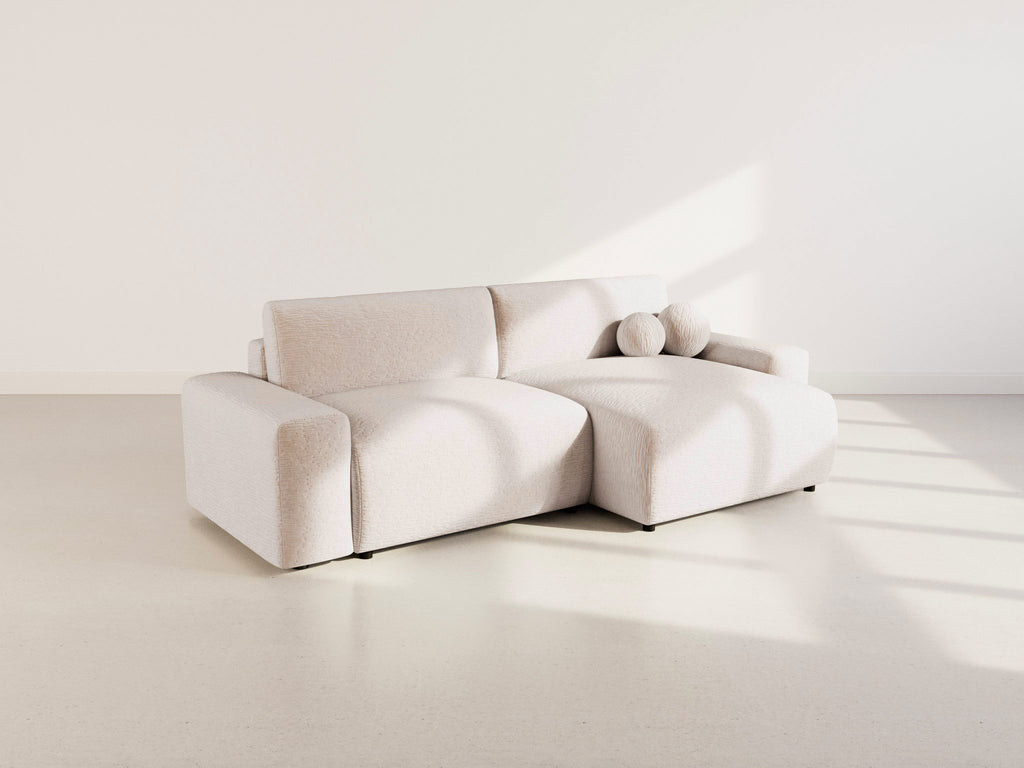 Constance - Reversible 4-Seater Corner Sofa Bed with Storage - Quilted Velvet - Beige