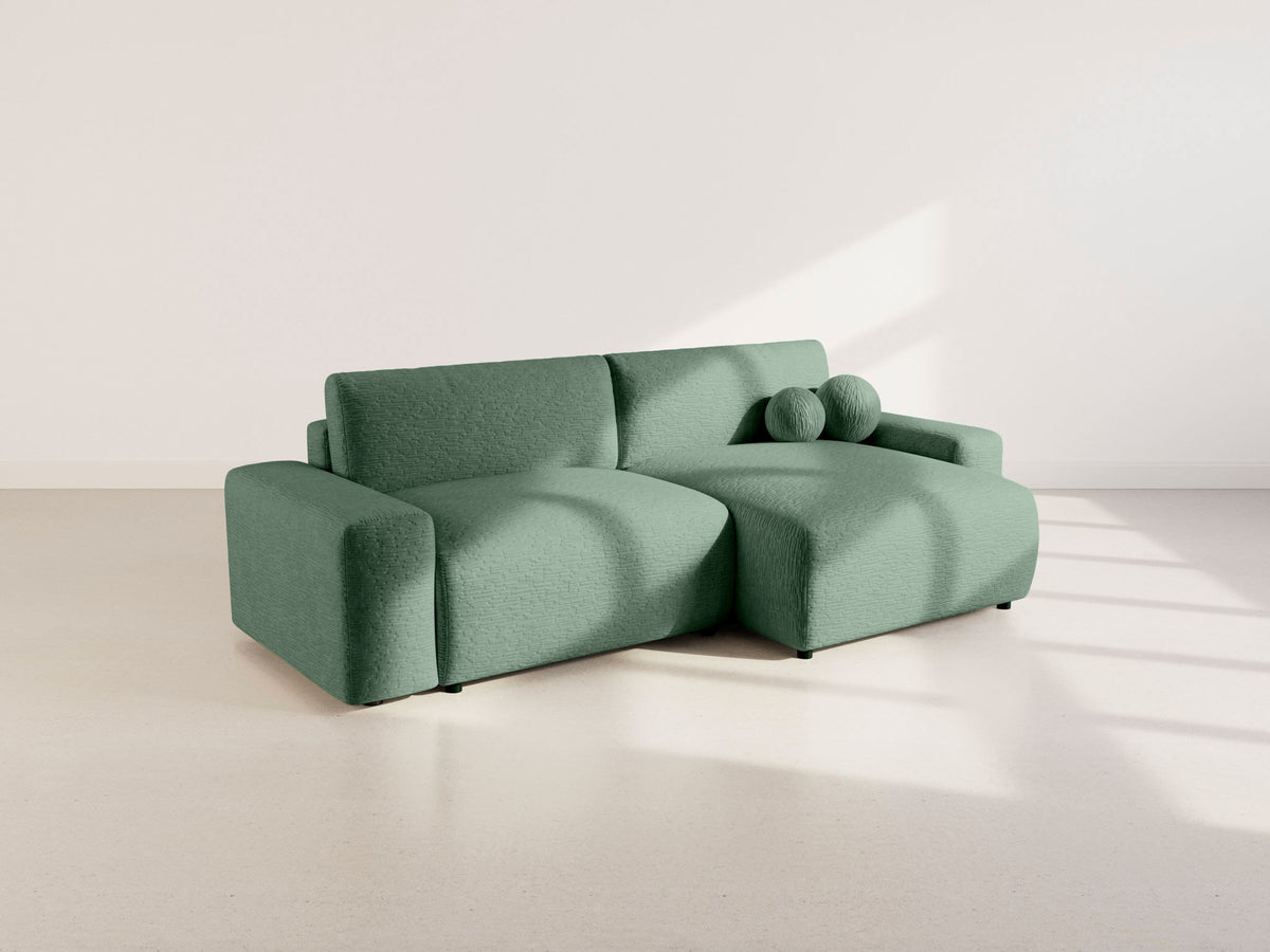 Constance - Reversible 4-Seater Corner Sofa Bed with Storage - Embossed Velvet - Green
