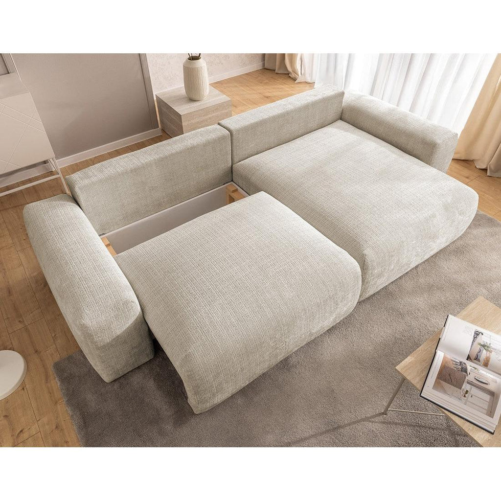 Constance - Sofá Rinconero Reversible - Con Arcón - 4 Plazas - Terciopelo Texturizado - Beige
