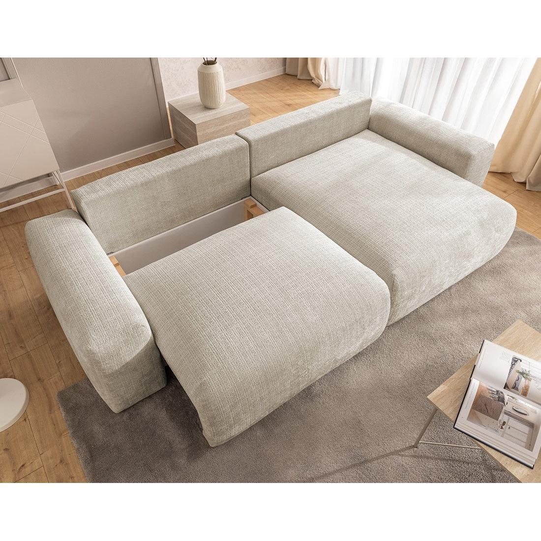 Constance - Sofá Rinconero Reversible - Con Arcón - 4 Plazas - Terciopelo Texturizado - Beige