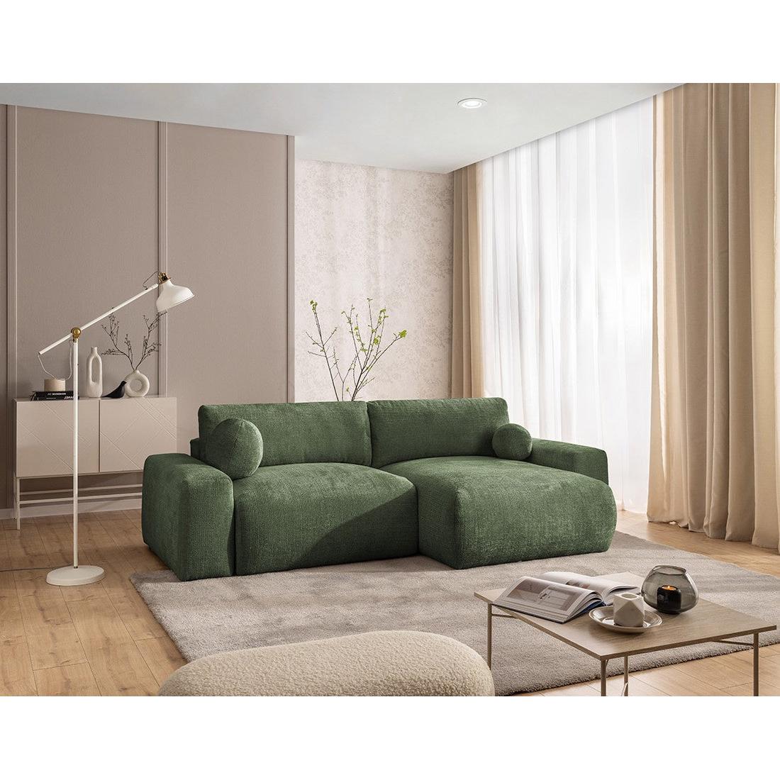 Constance - Sofá Rinconero Reversible - Con Arcón - 4 Plazas - Terciopelo Texturizado - Verde