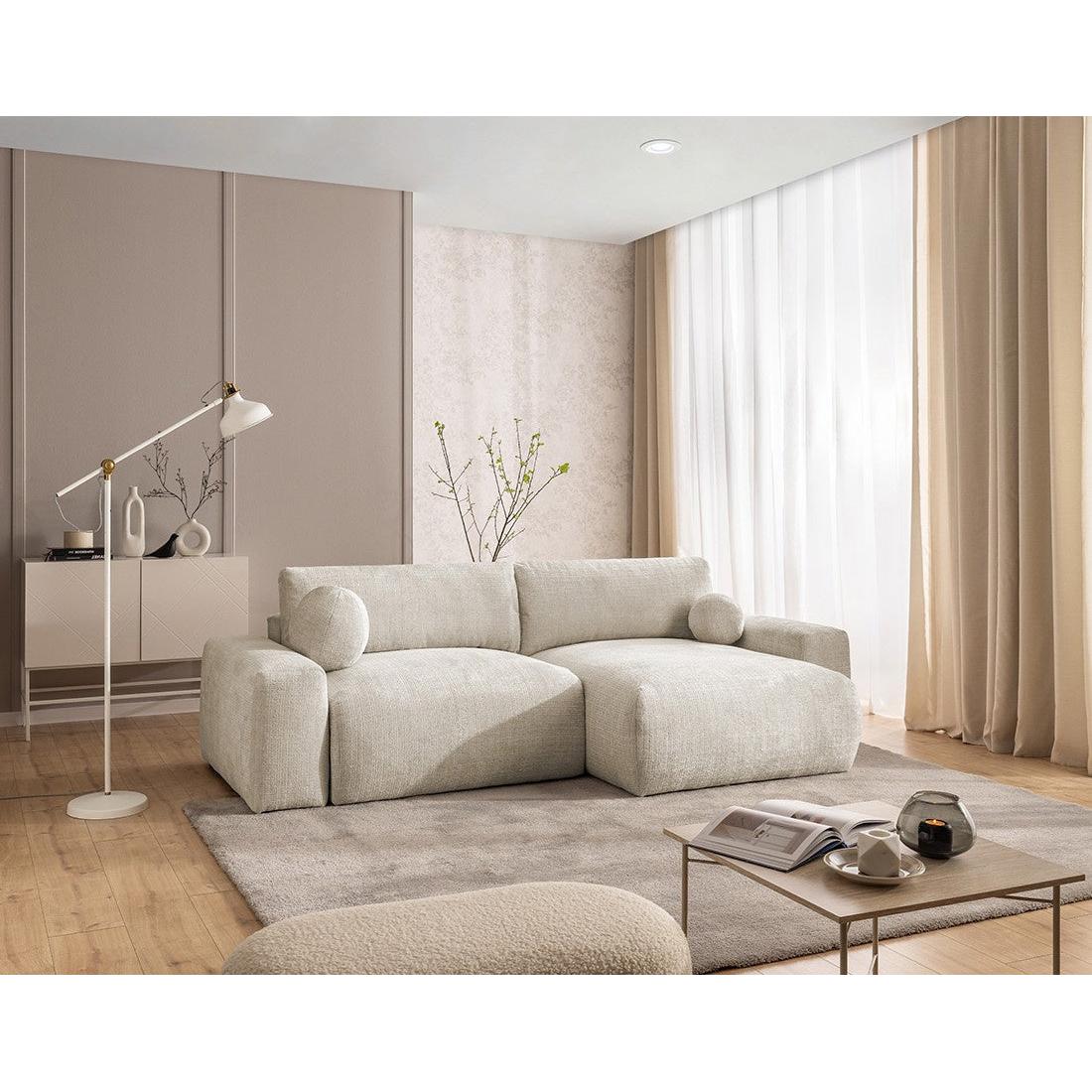 Constance - Sofá Rinconero Reversible - Con Arcón - 4 Plazas - Terciopelo Texturizado - Beige