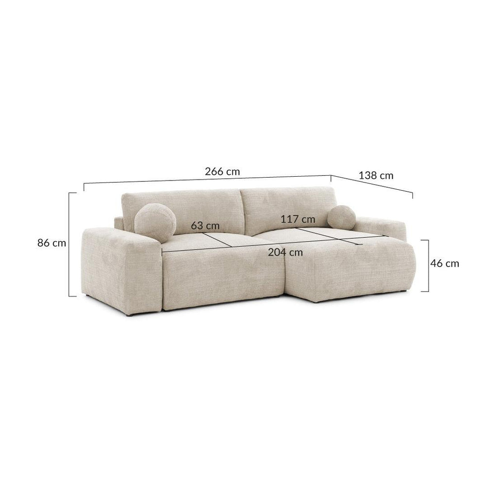 Constance - Sofá Rinconero Reversible - Con Arcón - 4 Plazas - Terciopelo Texturizado - Beige