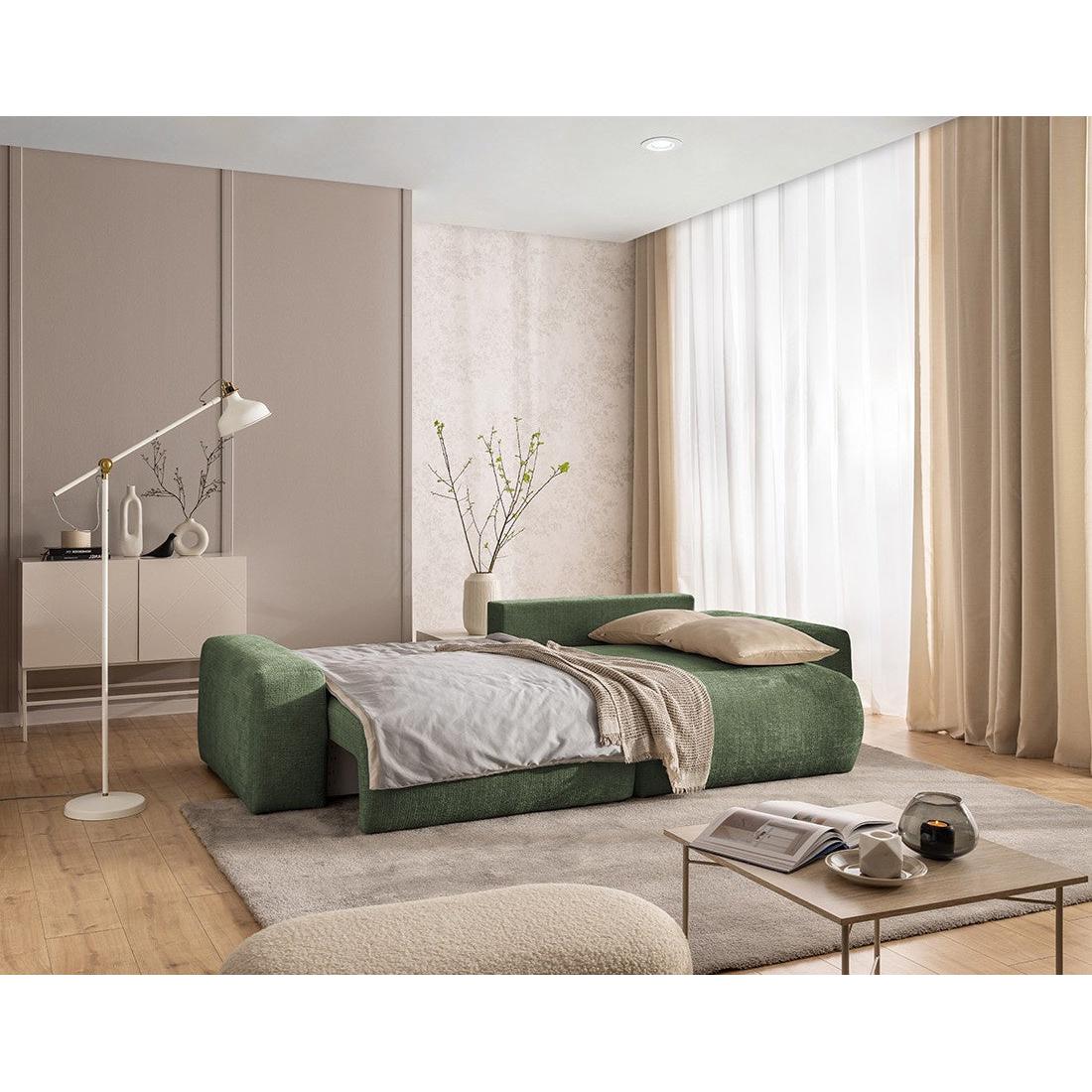 Constance - Sofá Rinconero Reversible - Con Arcón - 4 Plazas - Terciopelo Texturizado - Verde