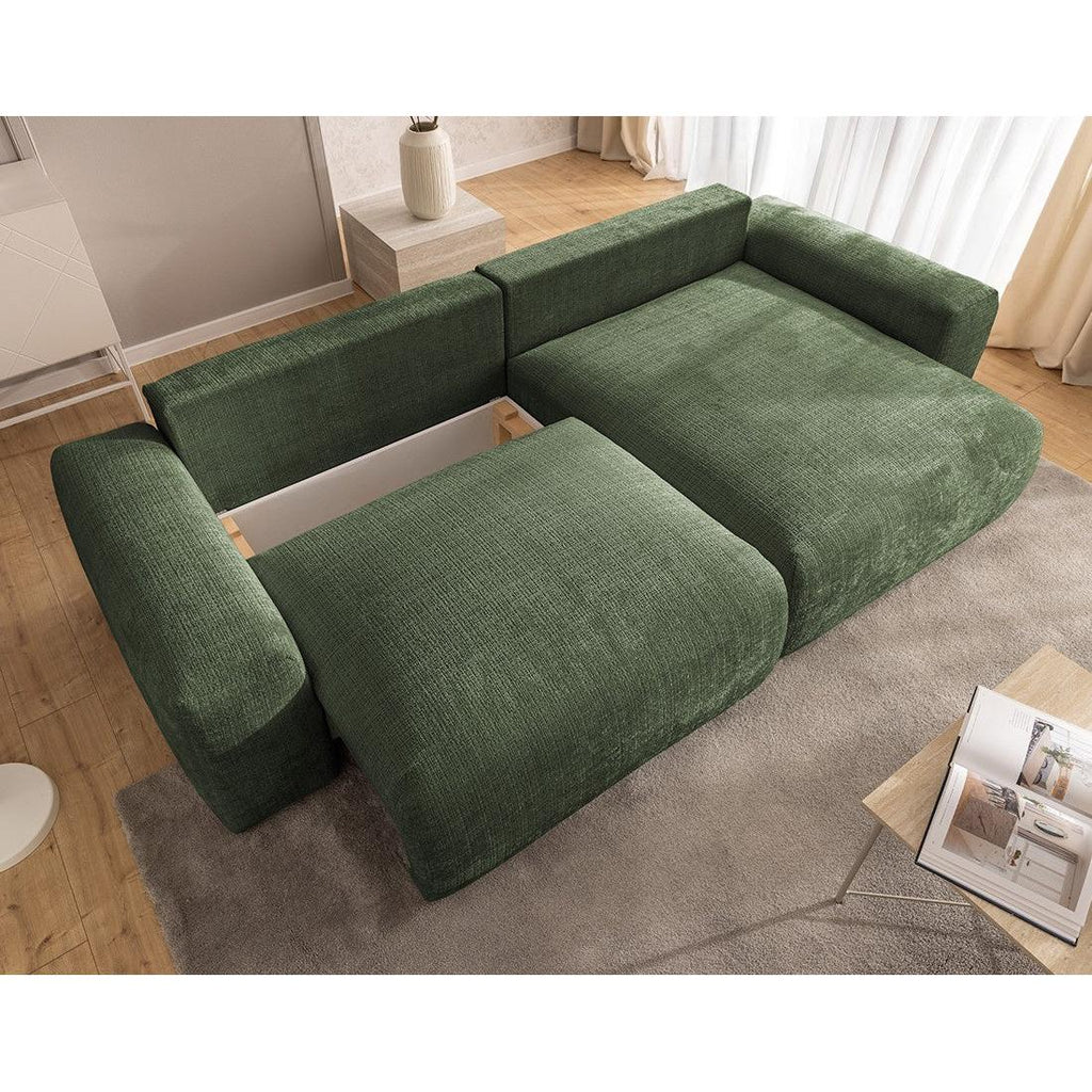 Constance - Sofá Rinconero Reversible - Con Arcón - 4 Plazas - Terciopelo Texturizado - Verde